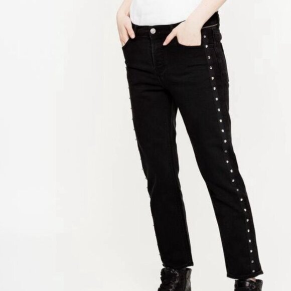 Zadig and Voltaire cropped elios spikes button fly black jeans (sz FR 25) - Picture 1 of 12